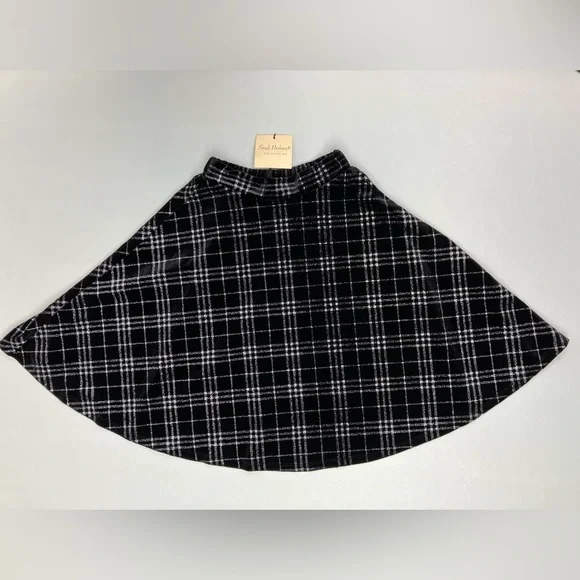 Smak Parlour Plaid Skater Skirt in Stretch Velvet Black & Silver Sparkle XS - Picture 2 of 4